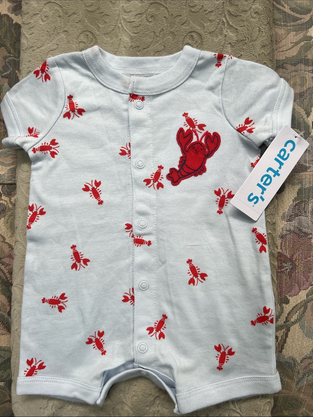 Carter's Light Blue Romper with Red Lobster 🦞 Motif  - Newborn